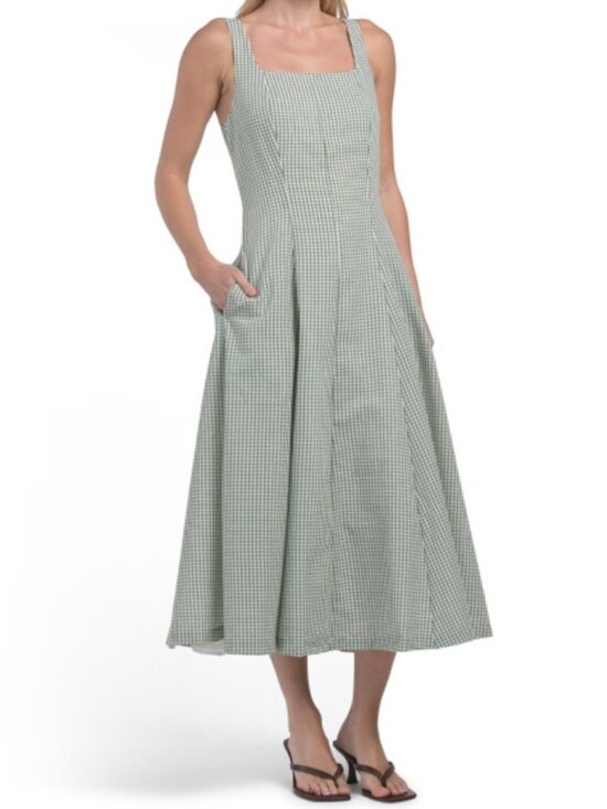J joie Dresses & Skirts - J JOIE Sleeveless Green Gingham Midi Dress